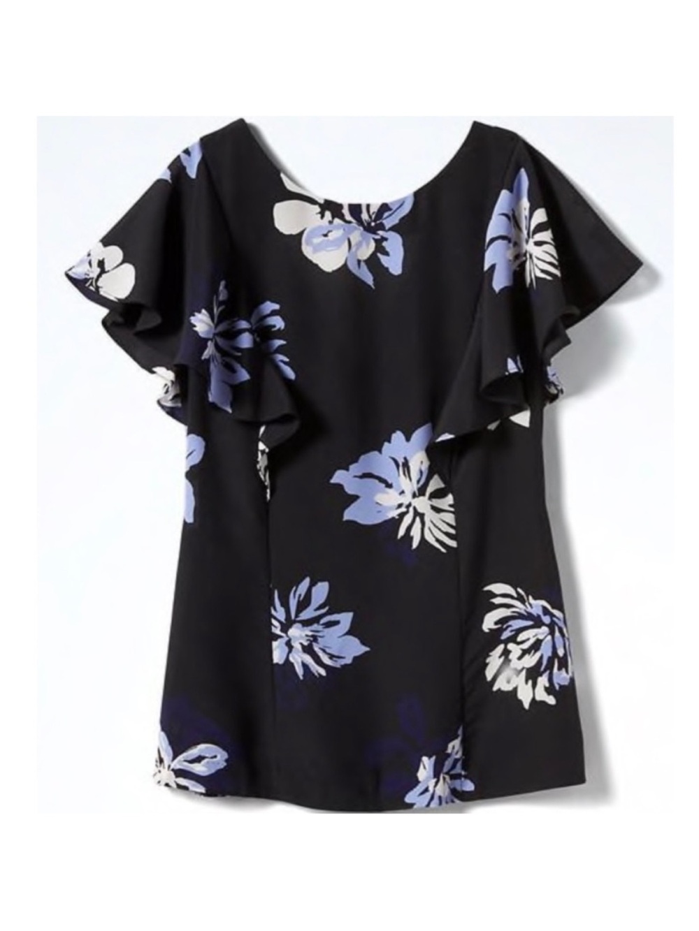 Banana Republic Black Floral Flutter Sleeve Blouse with V-Back
